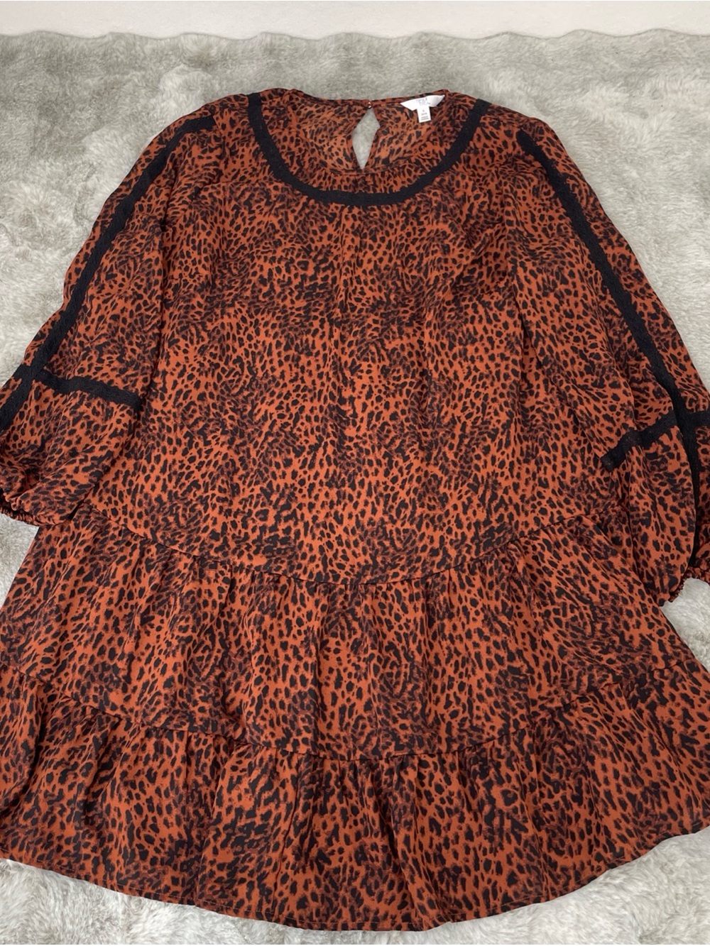 Time and Tru Rust and Black Animal Print Midi Dress-0313